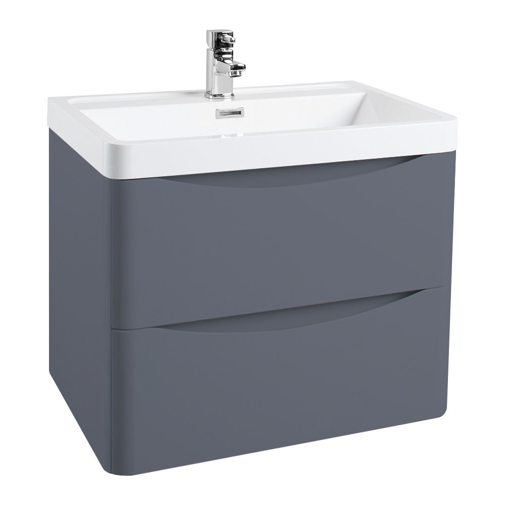 Monza Matt Grey 600mm Wide Wall Mounted Vanity Unit Victorian Plumbing UK