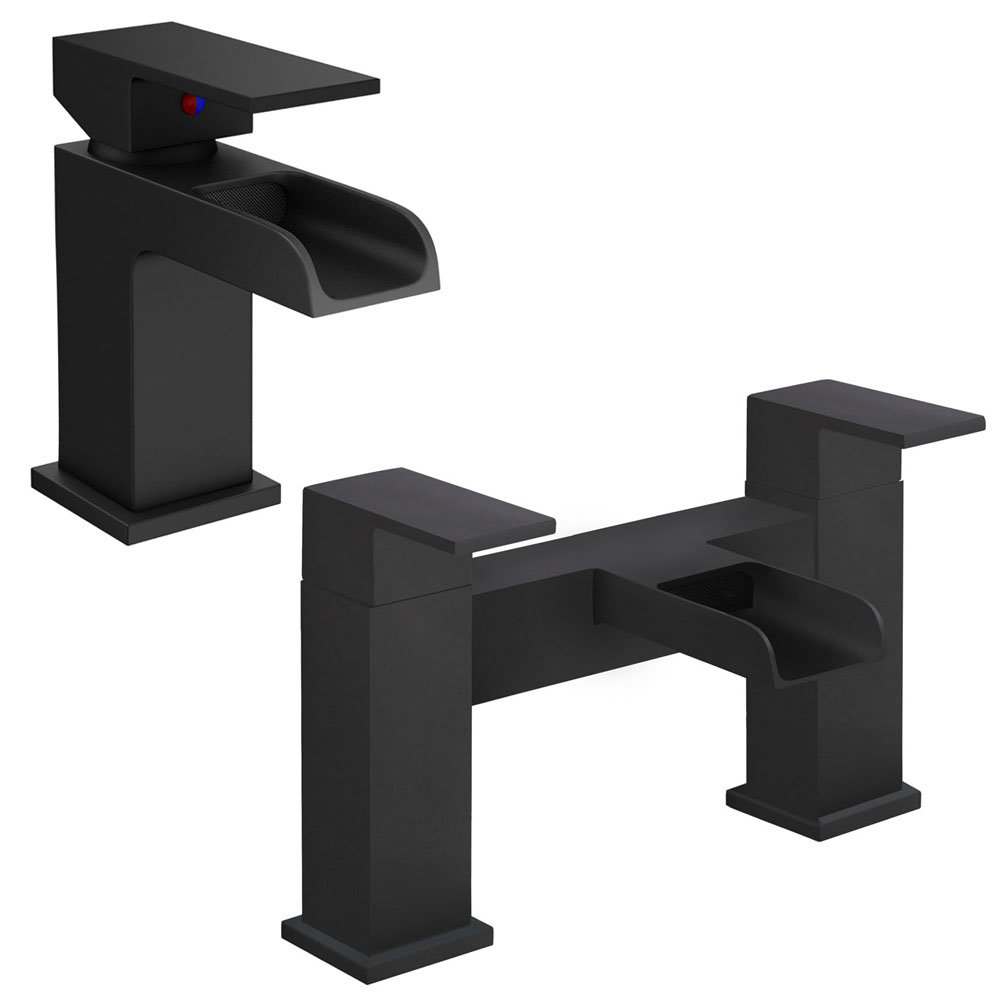 Monza Matt Black Waterfall Tap Package (Bath + Basin Tap) Victorian