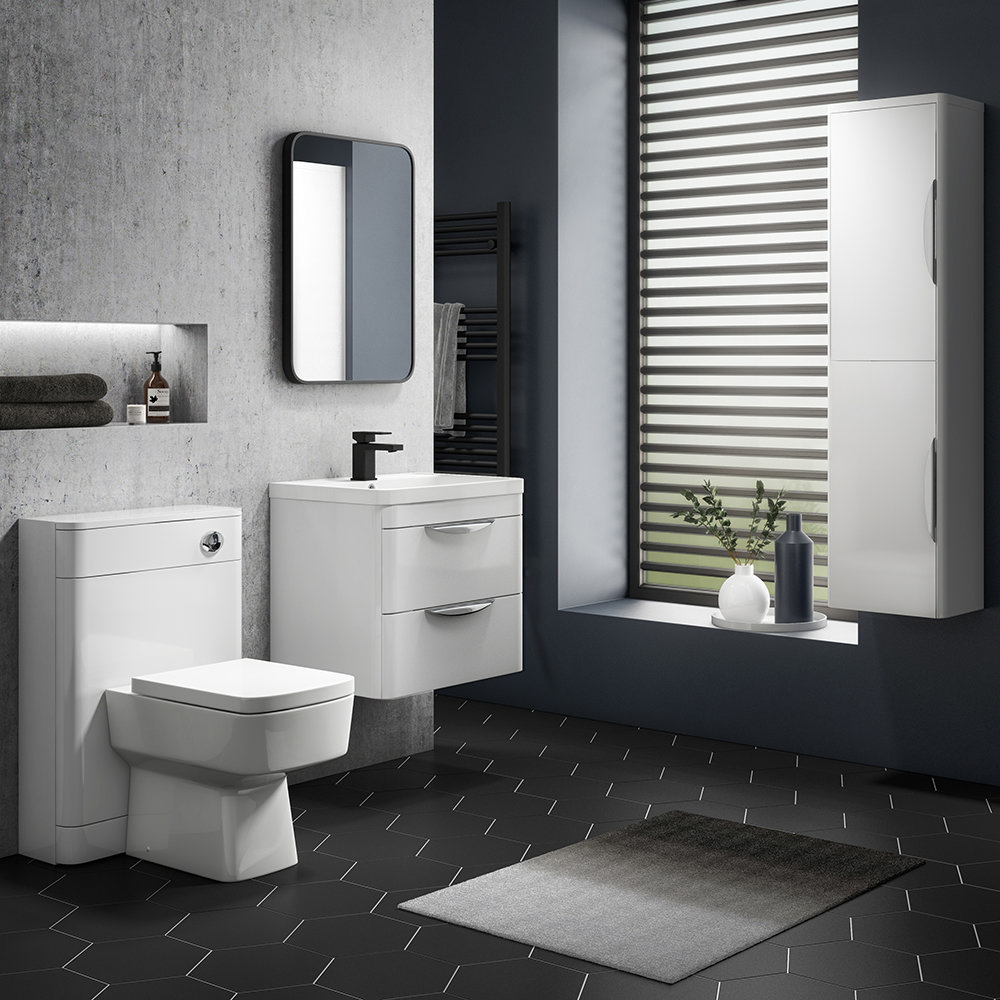 Monza Gloss White Wall Hung Vanity Bathroom Furniture Package