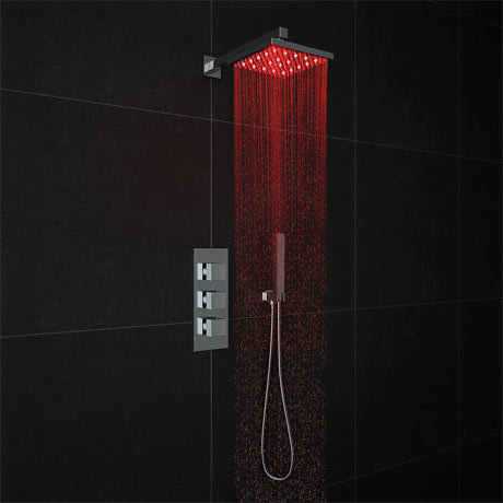 Milan LED Triple Thermostatic Valve with Square Shower Head + Handset