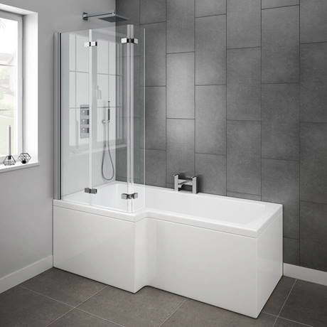 Milan Shower Bath - 1600mm L Shaped with Double Hinged Screen + Panel ...