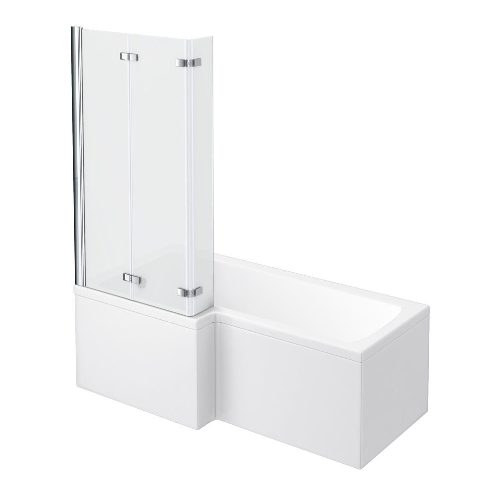 Milan Shower Bath - 1600mm L Shaped with Double Hinged Screen + Panel