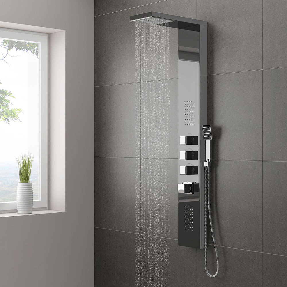 Milan Modern Dark Chrome Tower Shower Panel | From ...