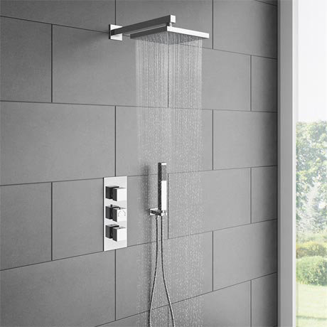 Milan Triple Thermostatic Valve with Square Shower Head and Handset at ...