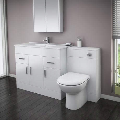 Turin High Gloss White Vanity Unit Bathroom Suite W1500 x ...