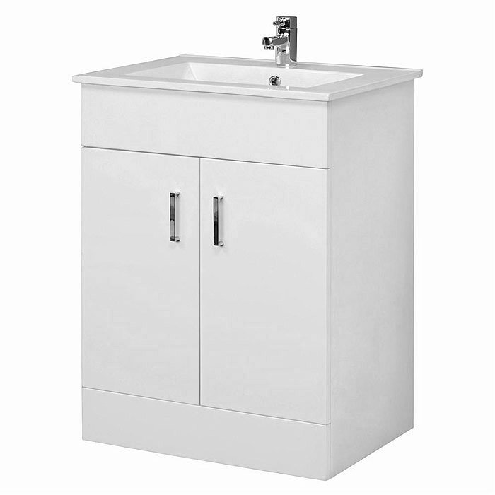 Turin High Gloss White Vanity Unit Bathroom Suite with Square Shower