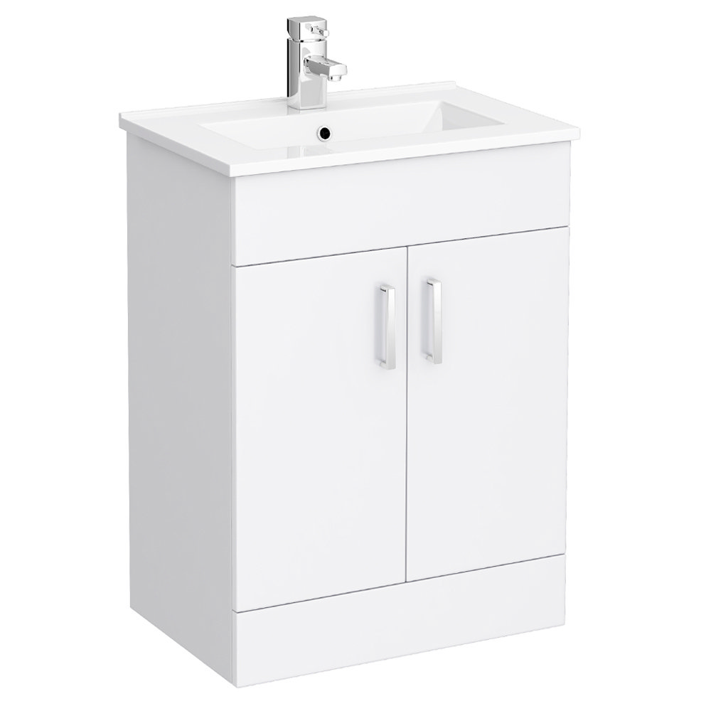 600mm Sink High Gloss White Vanity, Modern Rustic Bathroom Vanity Units Uk