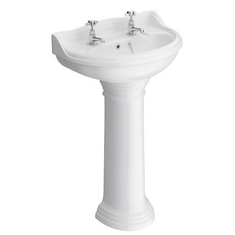 Monaco Traditional Basin with Pedestal (2 Tap Hole - Various Sizes)