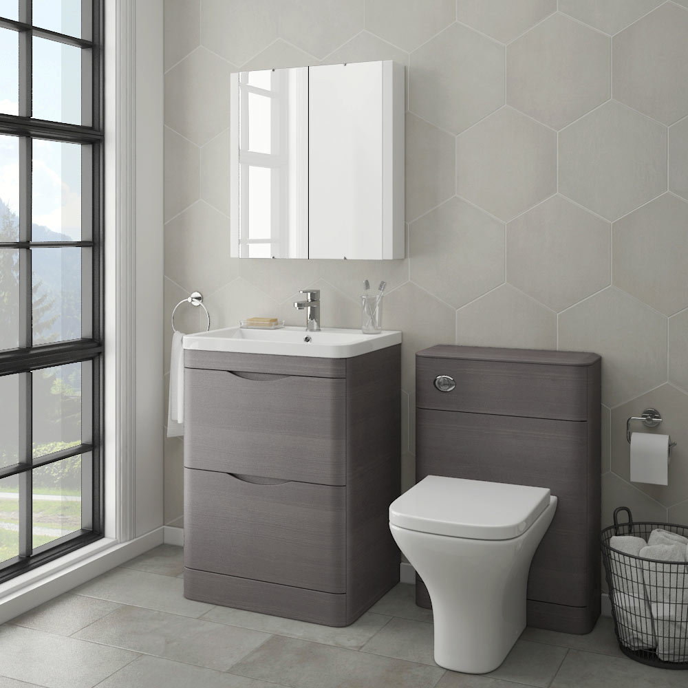 Monza Modern Stone Grey Sink Vanity Unit + Toilet Package ...