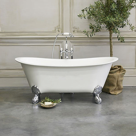 Clearwater Battello 1690 x 800mm ClearStone Gloss White Bath + Classic Chrome Feet