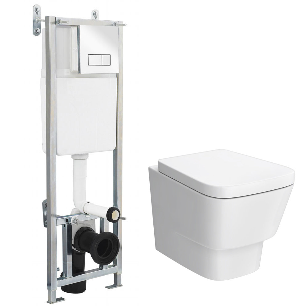 Nuie Cambria Wall Hung Toilet with Dual Flush Concealed Cistern + Wall Hung Frame