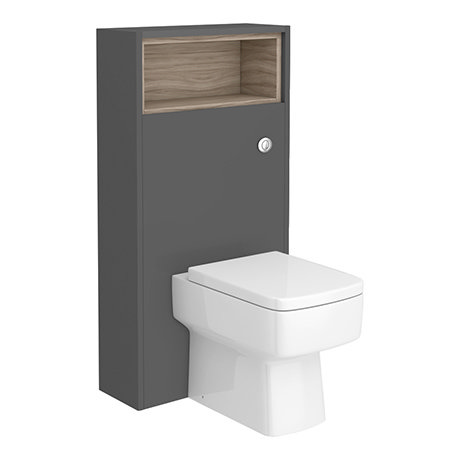 Haywood 600mm Gloss Grey / Driftwood Tall WC Unit with Open Shelf