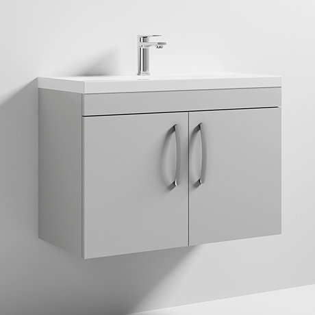 Nuie Athena 800mm Gloss Grey Mist 2, Wall Hung Vanity Unit 800mm Grey