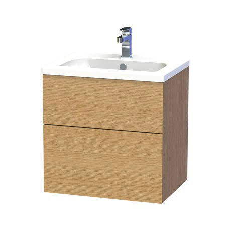 Miller - New York 60 Wall Hung Two Drawer Vanity Unit with Ceramic Basin - Oak