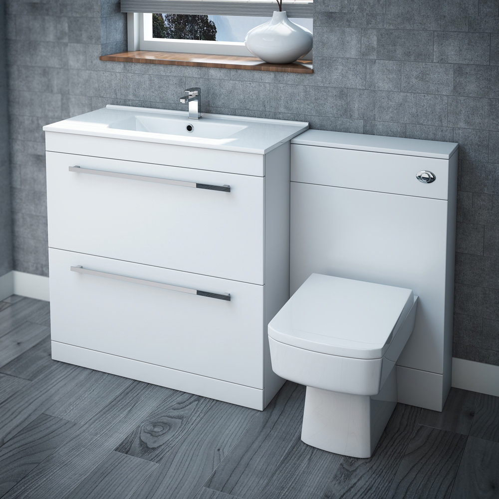 Nova High Gloss White Vanity Bathroom Suite - W1300 x D400 ...