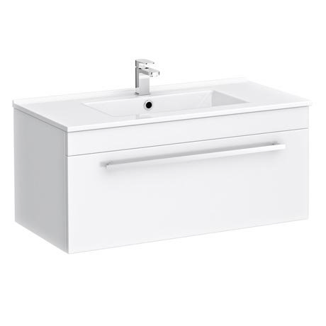 Nova Wall Hung Vanity Sink With Cabinet - 800mm Modern High Gloss White