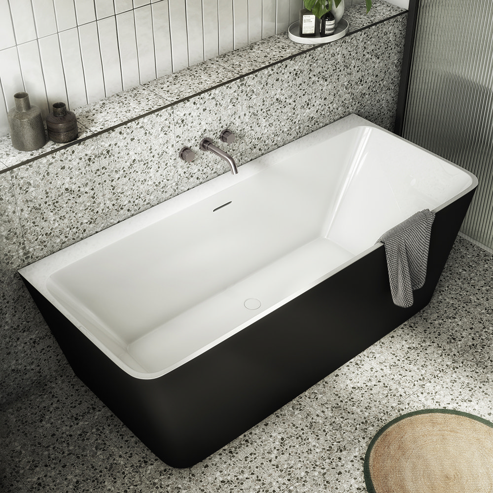 Orion Matt Black Back To Wall Modern Square Bath (1700 x 740mm) | Victorian Plumbing UK