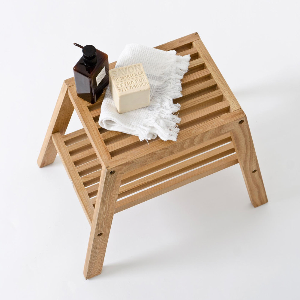 Natural Oak Slatted Bathroom Stool Victorian Plumbing UK