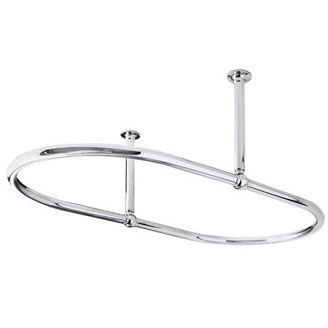 Old London - Chrome Oval Shower Curtain Rail with Middle Ceiling Mounts - LDA010