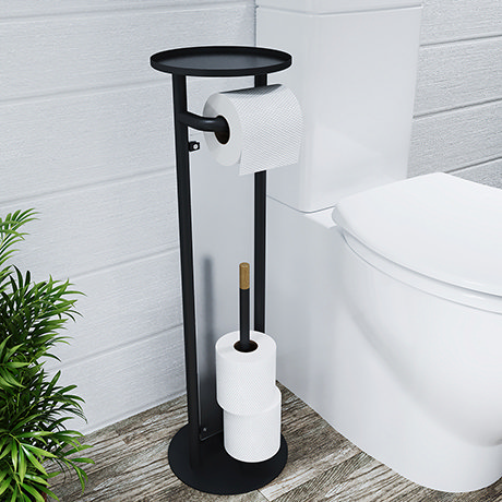 Croydex Matt Black & Bamboo Multi-Function Toilet Butler - PA810021