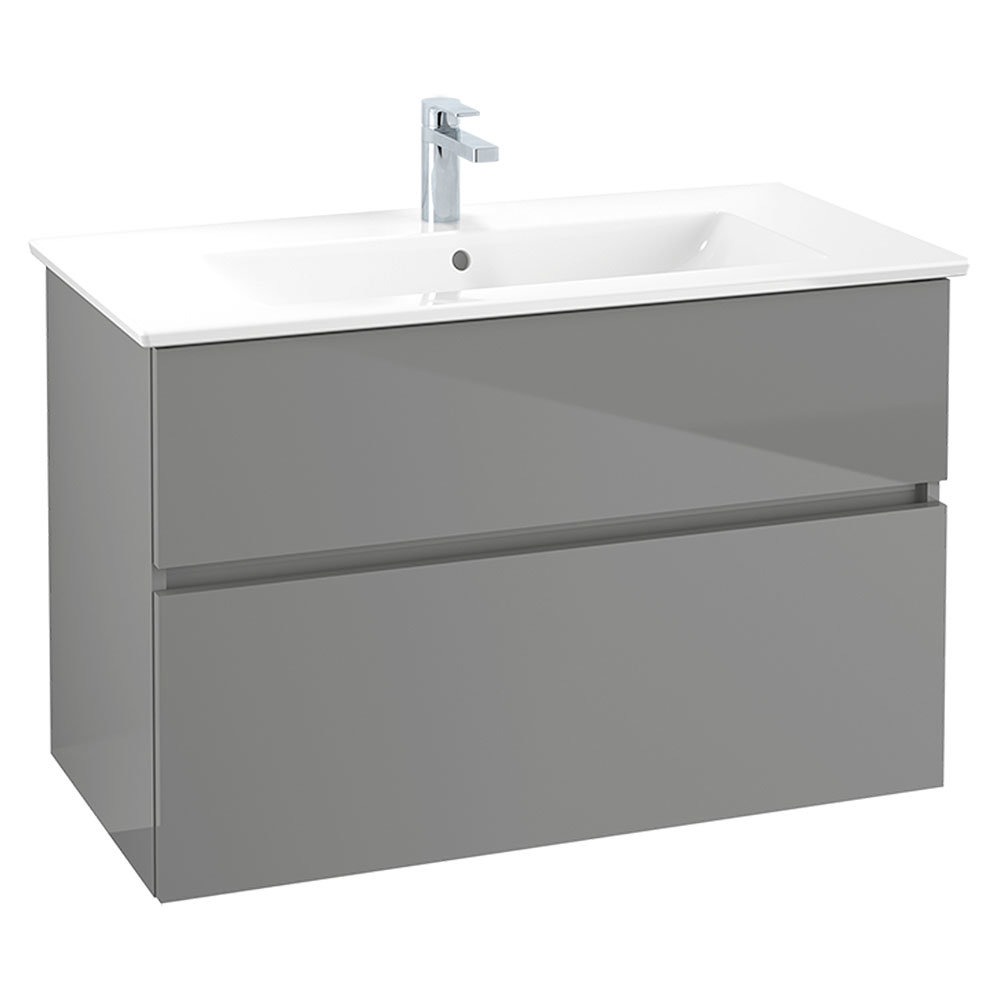 Villeroy and Boch VLine Glossy Grey 1000mm Wall Hung 2Drawer Vanity Unit