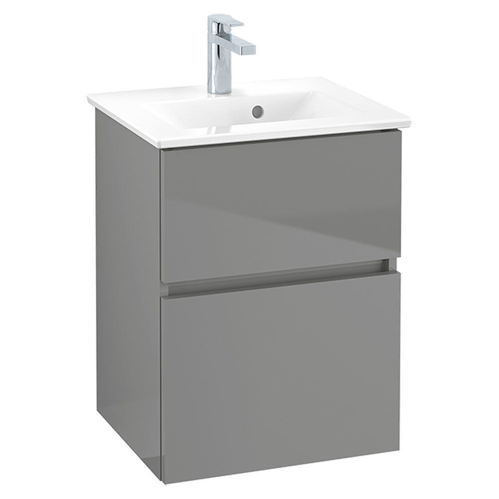 Villeroy and Boch VLine Glossy Grey 500mm Wall Hung 2Drawer Vanity Unit