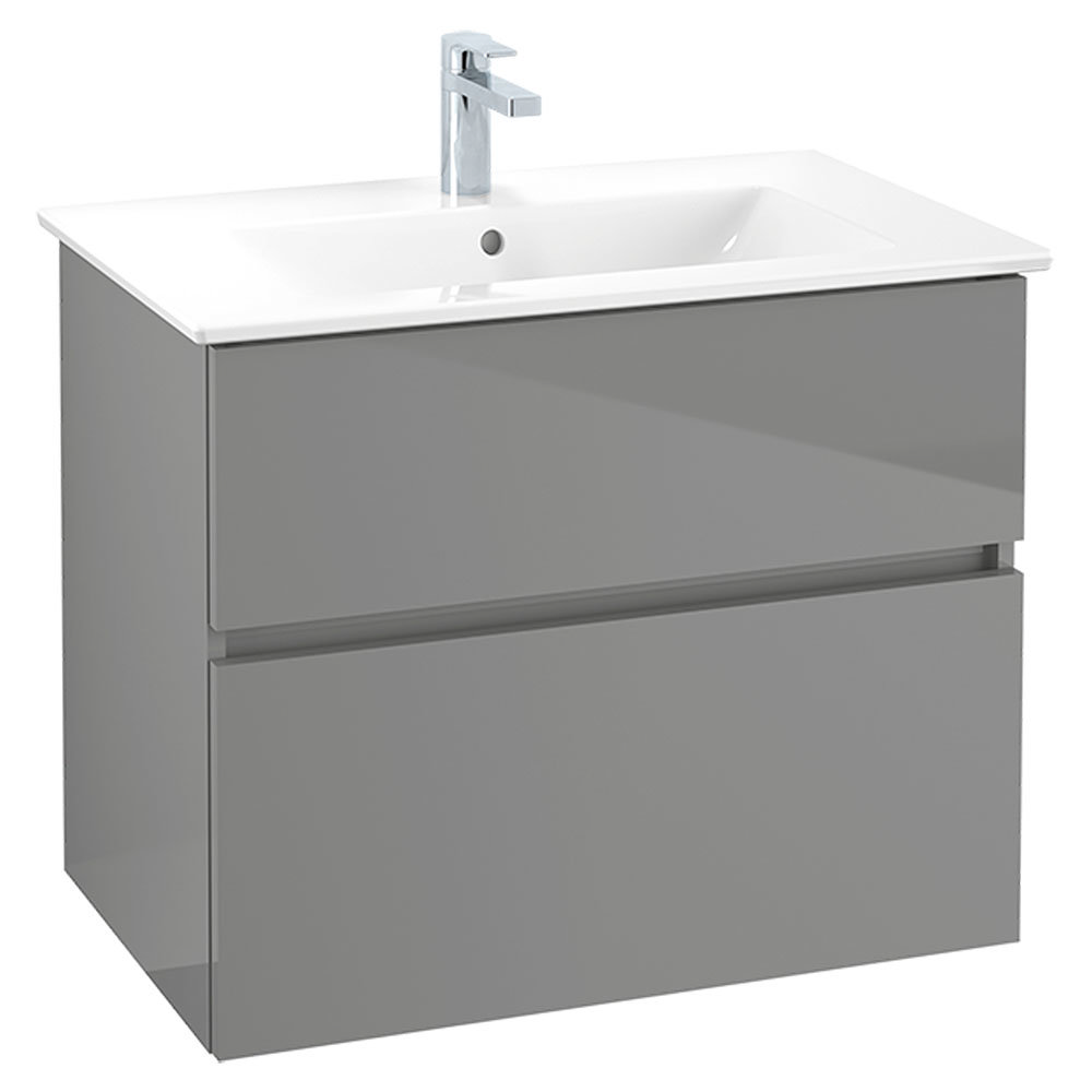 Villeroy and Boch VLine Glossy Grey 800mm Wall Hung 2Drawer Vanity Unit