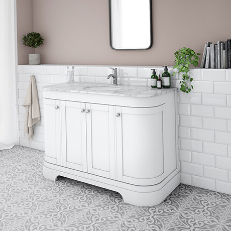 Period Bathroom Co. 1220mm Curved Vanity Unit with White Marble Basin Top - White