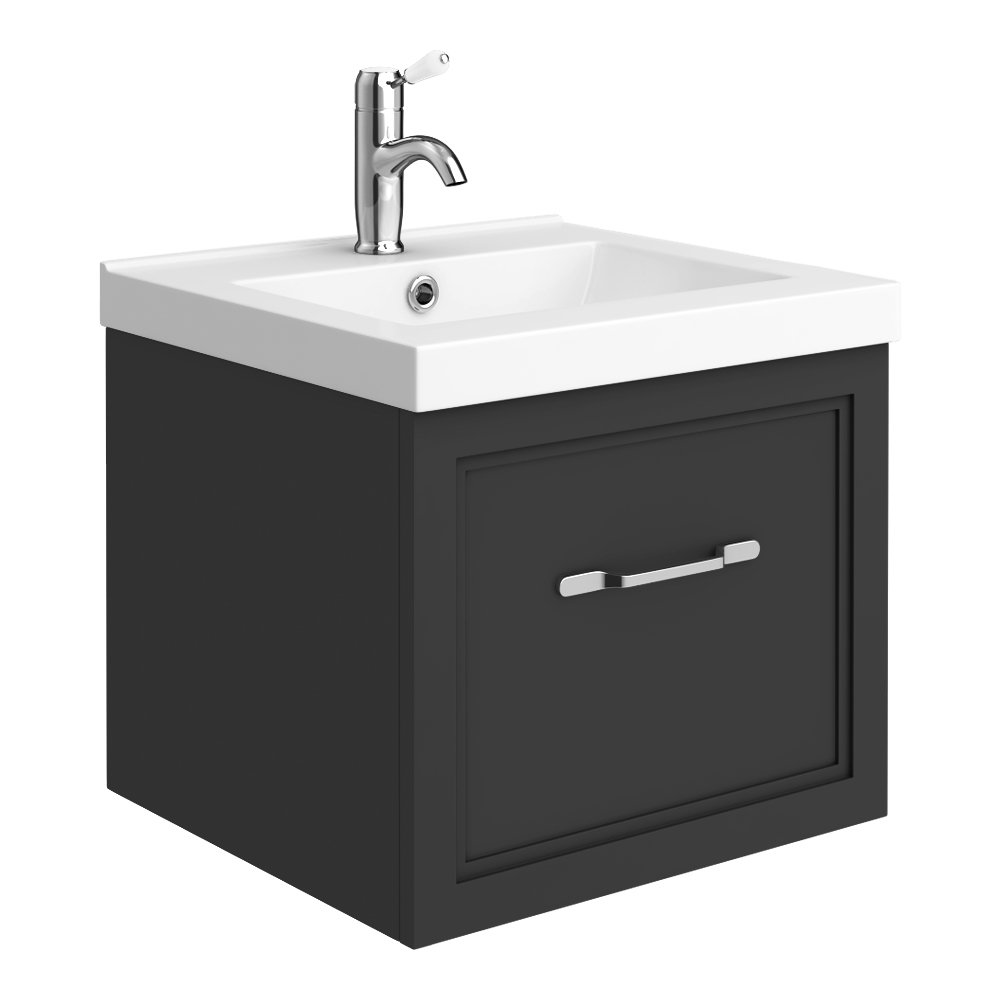 Period Bathroom Co Wall Hung Vanity Matt Black 500mm 1 Drawer With Chrome Handle Victorian Plumbing Uk