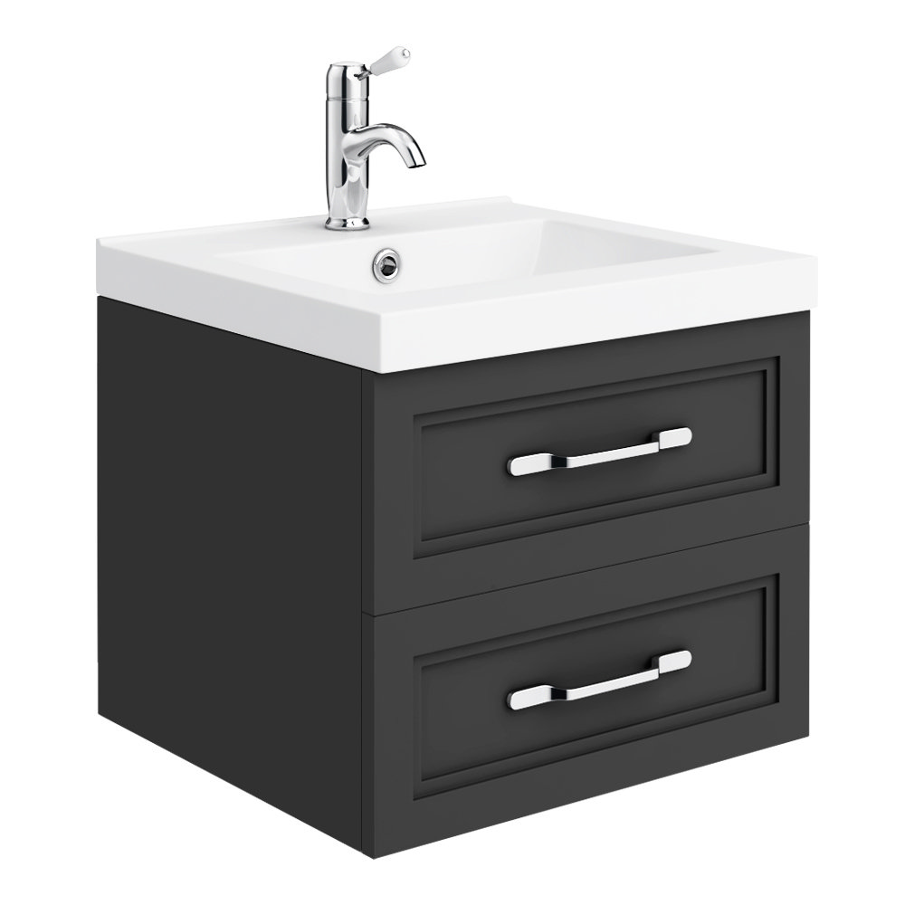 Period Bathroom Co. Wall Hung Vanity - Matt Black - 500mm 2 Drawer with ...