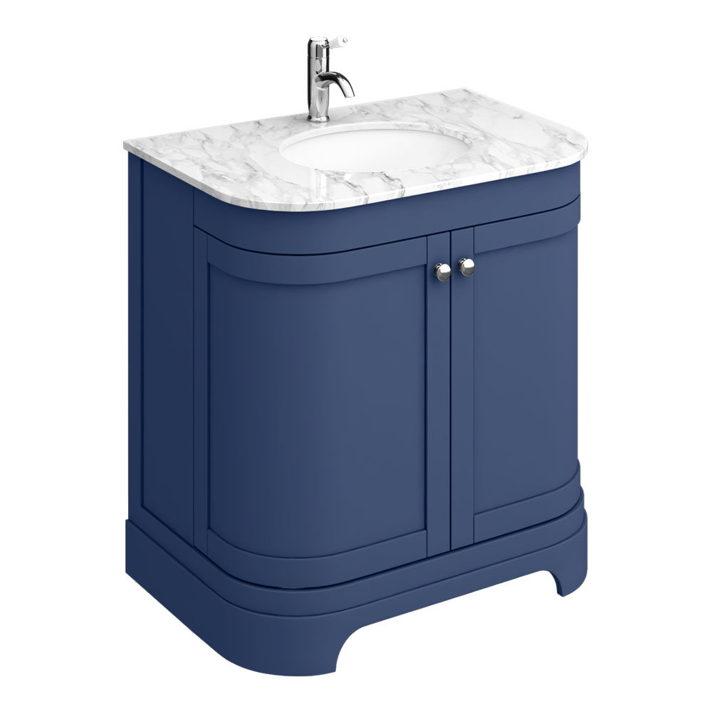 Period Bathroom Co. 820mm Curved Vanity Unit with White Marble Basin Top Cobalt Blue