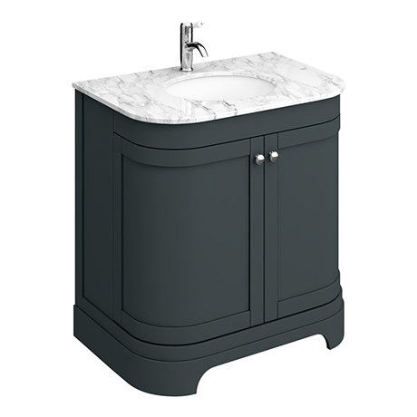 Period Bathroom Co. 800mm Curved Vanity Unit with White Marble Basin Top - Dark Grey