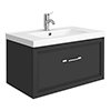 Period Bathroom Co. Wall Hung Vanity - Matt Black - 800mm 1 Drawer with Chrome Handle profile small image view 1 