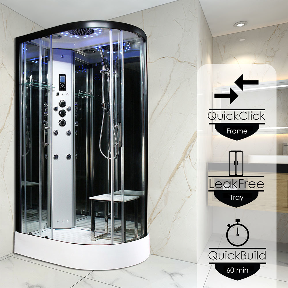 Insignia Platinum 1200 x 800mm Steam Shower Black Frame Victorian