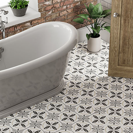 Stonehouse Studio Porto Charcoal Encaustic Effect Tiles - 225 x 225mm ...