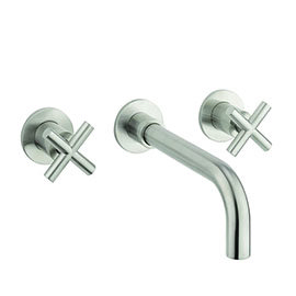 Crosswater MPRO Crosshead Brushed Stainless Steel Wall Mounted 3 Hole Set Basin Mixer - PRC130WNV