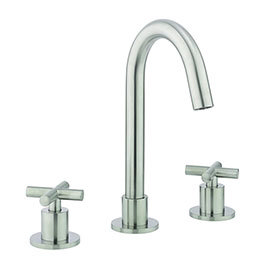 Crosswater MPRO Crosshead Brushed Stainless Steel Deck Mounted 3 Hole Set Basin Mixer - PRC135DNV