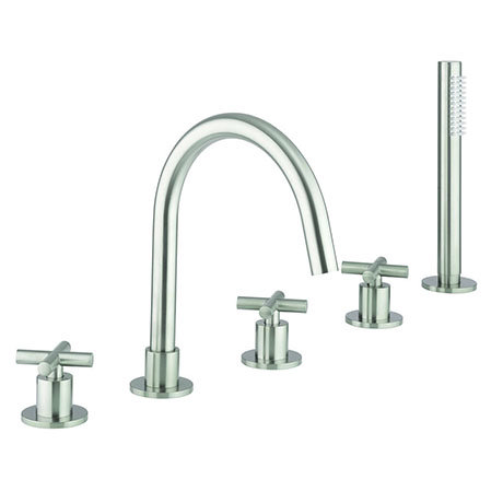 Crosswater MPRO Crosshead Brushed Stainless Steel 5 Hole Set Bath Shower Mixer - PRC450DV