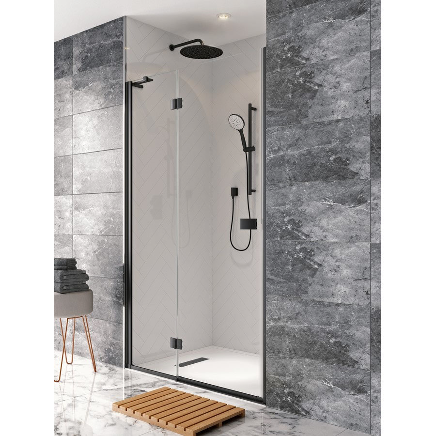 Crosswater Design+ Matt Black Hinged Shower Door with Inline Panel