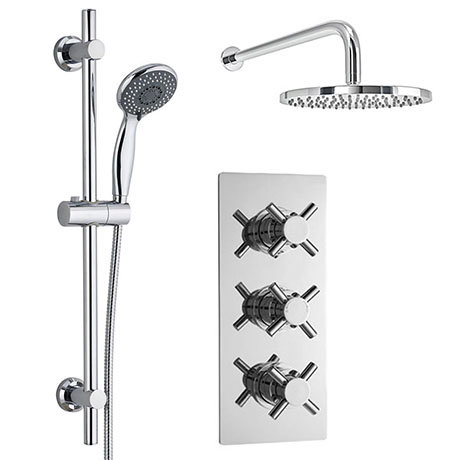 Pablo Triple Thermostatic Valve with Round Shower Head and Slider Rail Kit