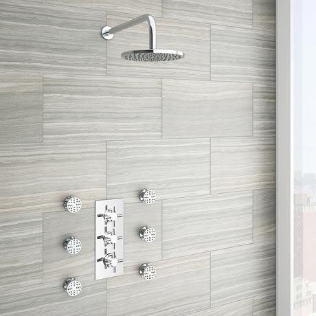 Pablo Concealed Thermostatic Valve with Fixed Shower Head & 6 Body Jets