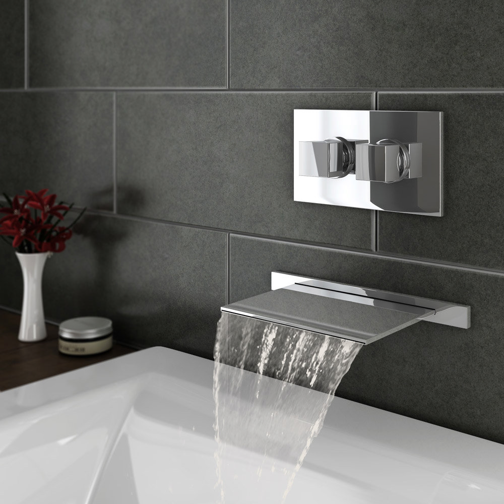 Plaza Wall Mounted Waterfall Bath Filler With Concealed Thermostatic   Plaza Wall Mounted Waterfall Bath Filler With Concealed Thermostatic Valve N L 