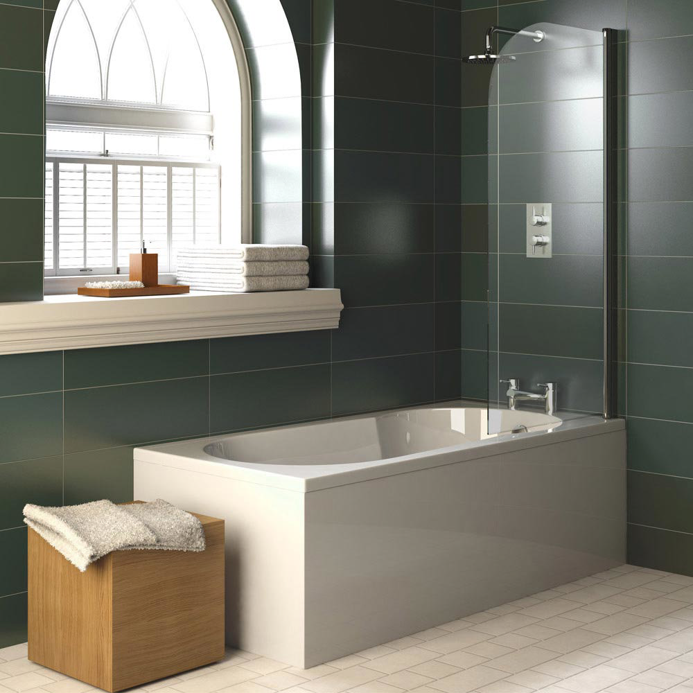 Premier Hinged Straight Curved Top Bath Screen (790 x 1400mm) at