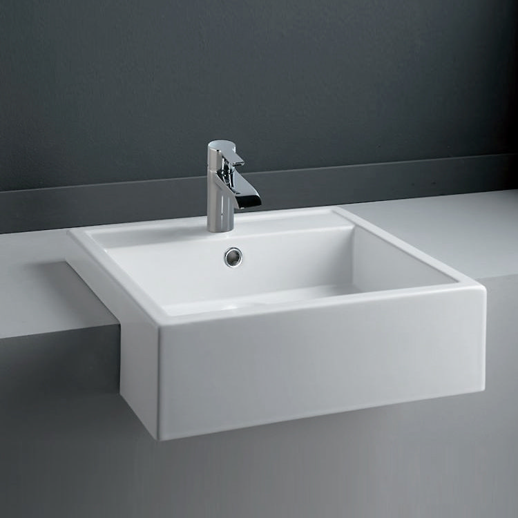 Rak Nova 46cm Semi Recessed Basin 1, Recessed Bathroom Sinks Uk
