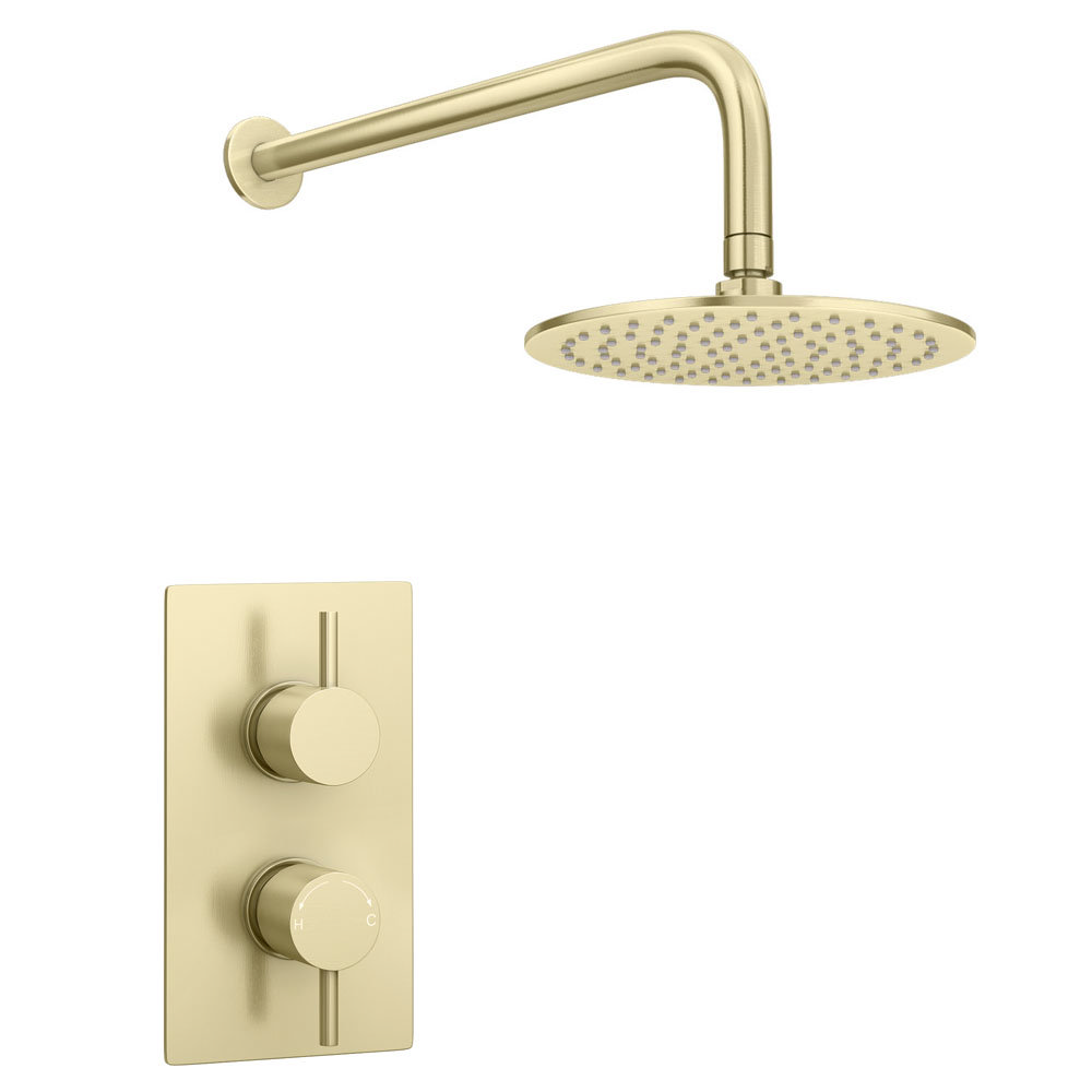 Arezzo Brushed Brass Round Shower Package with Concealed Valve + Head