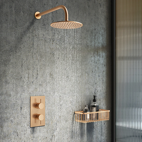 Arezzo Brushed Bronze Round Shower Package with Concealed Valve + Head