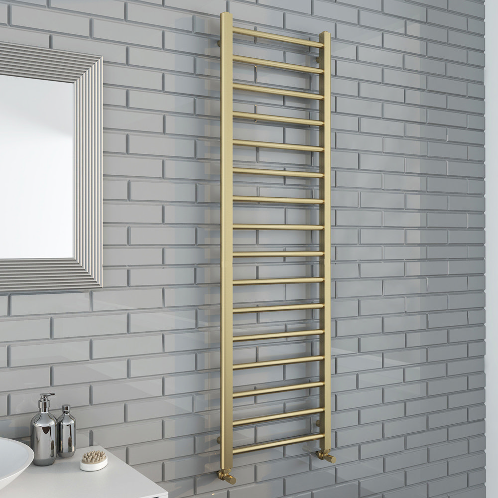 Brooklyn 1600 x 500mm Brushed Brass Straight Heated Towel Rail