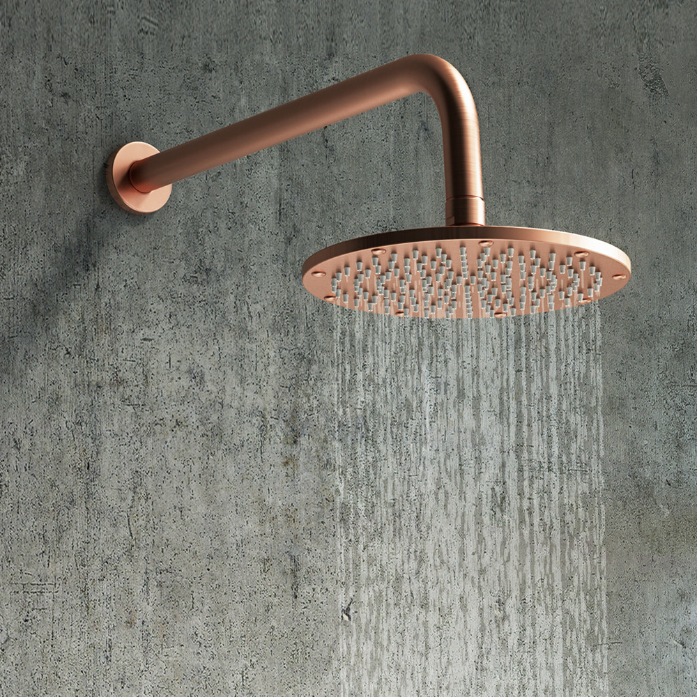 Arezzo Round 195mm Rose Gold Fixed Shower Head + Wall Mounted Arm