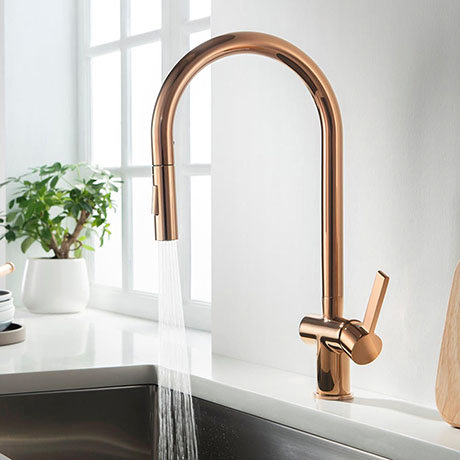 JTP Vos Rose Gold Single Lever Kitchen Sink Mixer with Pull Out Spray
