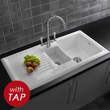 Reginox Traditional White Ceramic 1 5 Kitchen Sink And Mixer Tap At Victorian Plumbing Uk